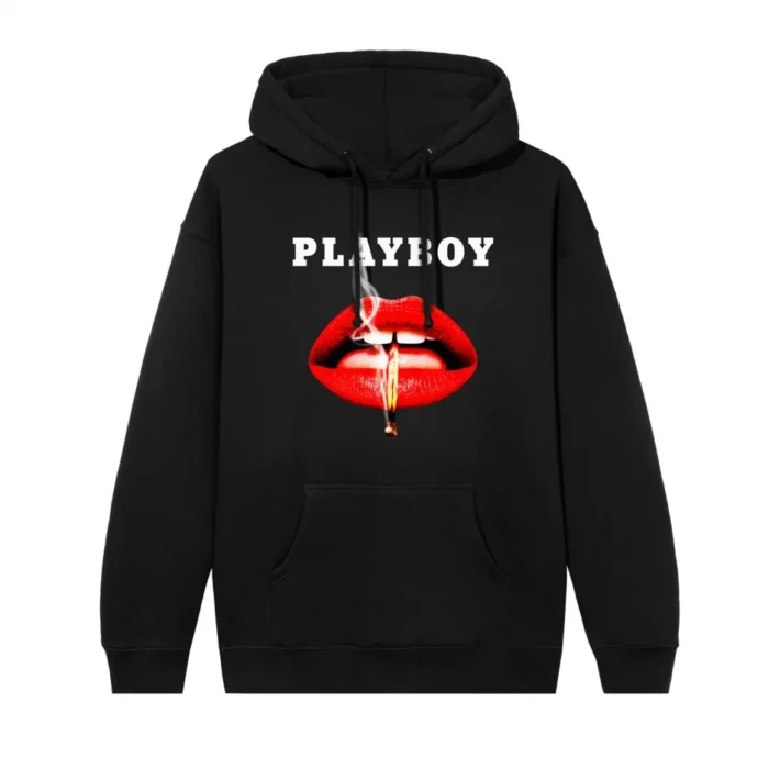 Playboy Red Lips Cover Black Hoodie